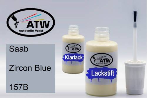 Saab, Zircon Blue, 157B: 20ml Lackstift + 20ml Klarlack - Set, von ATW Autoteile West.